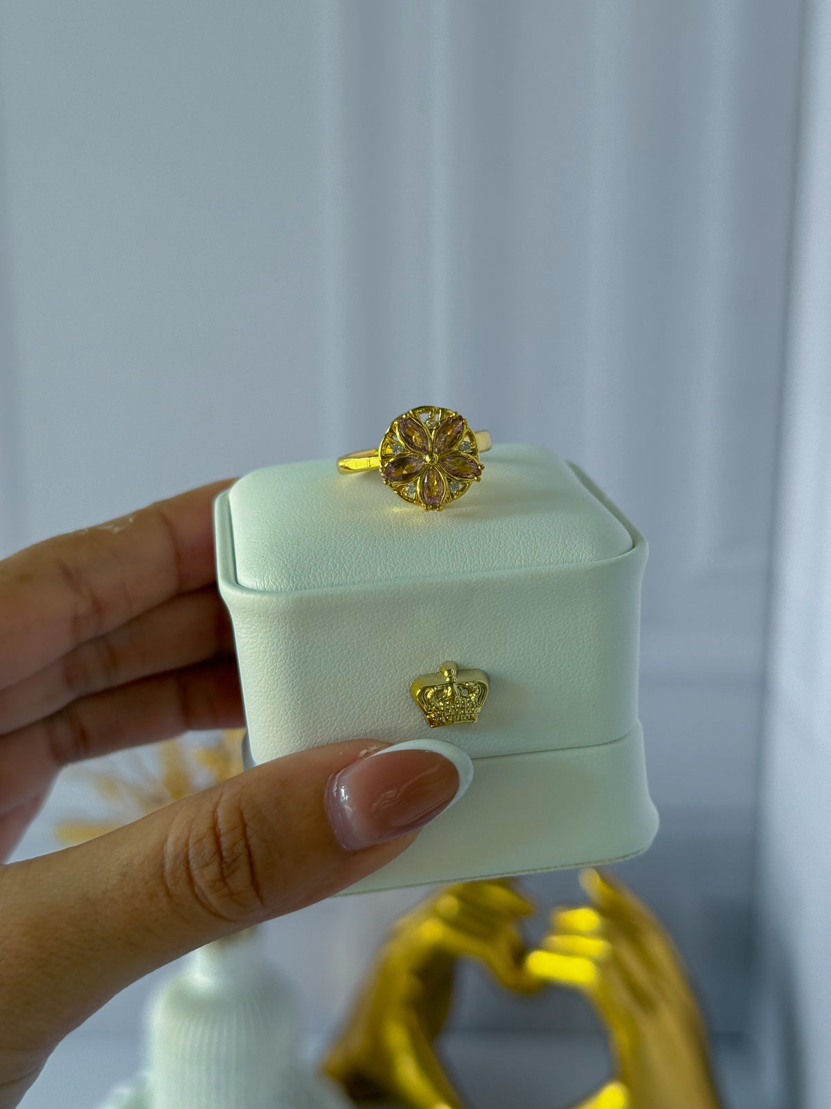 Pink rotating flower ring