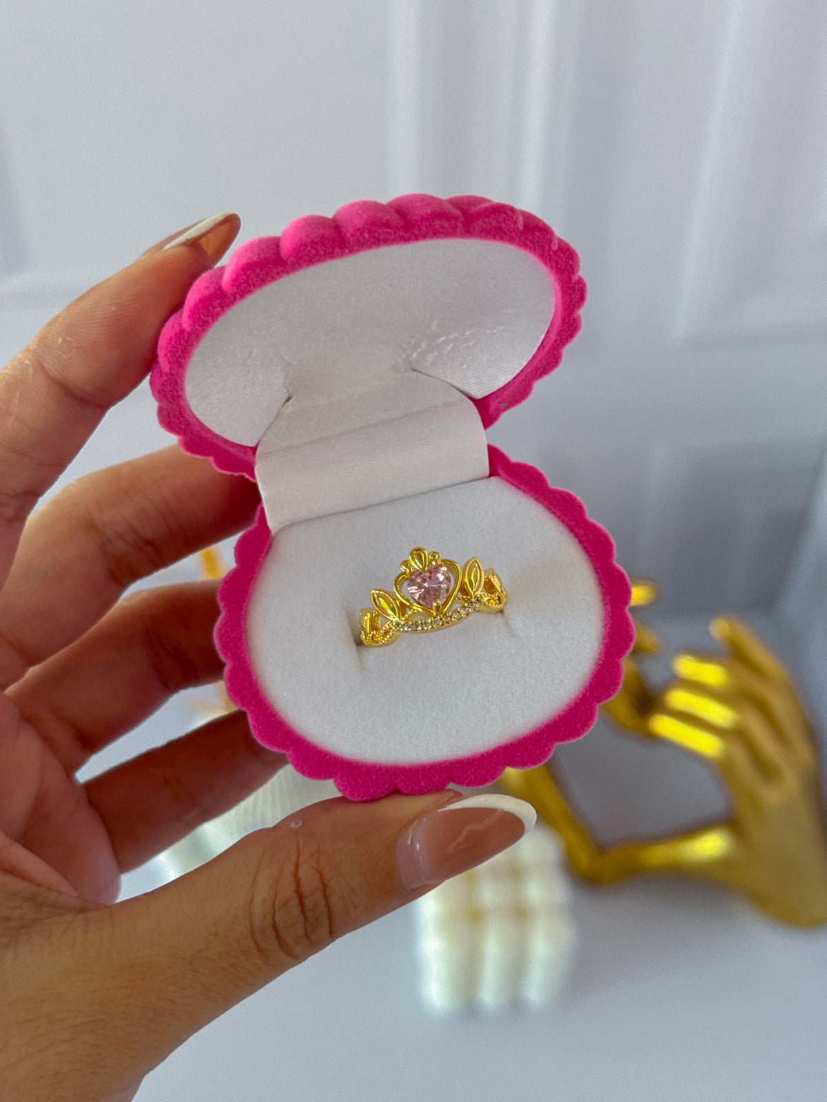 Anillo promesa corona rosada