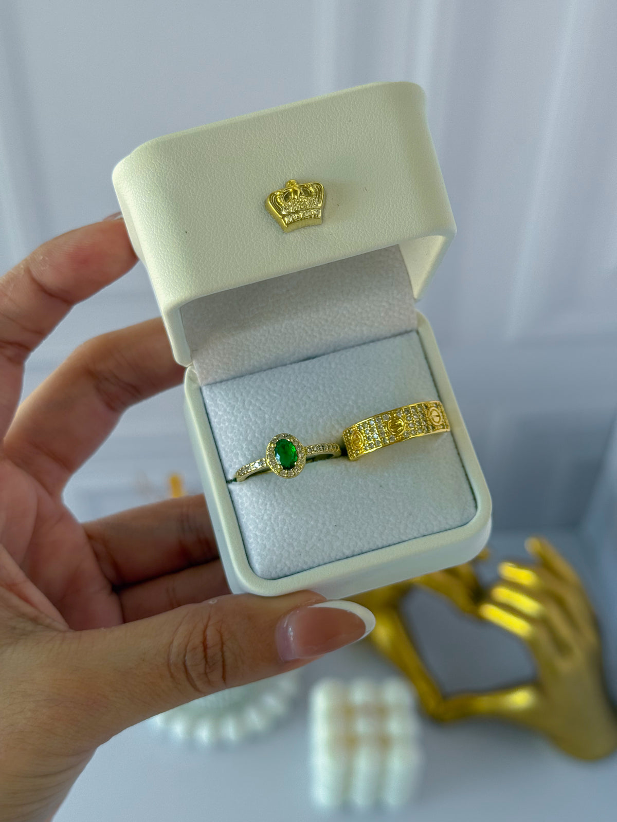 Anillos promesa ovalado verde