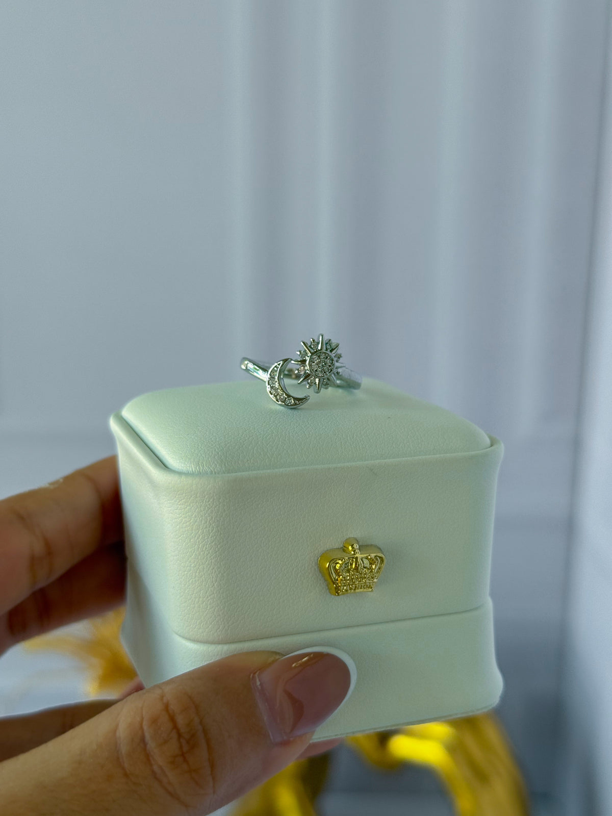 Silver sun and moon ring