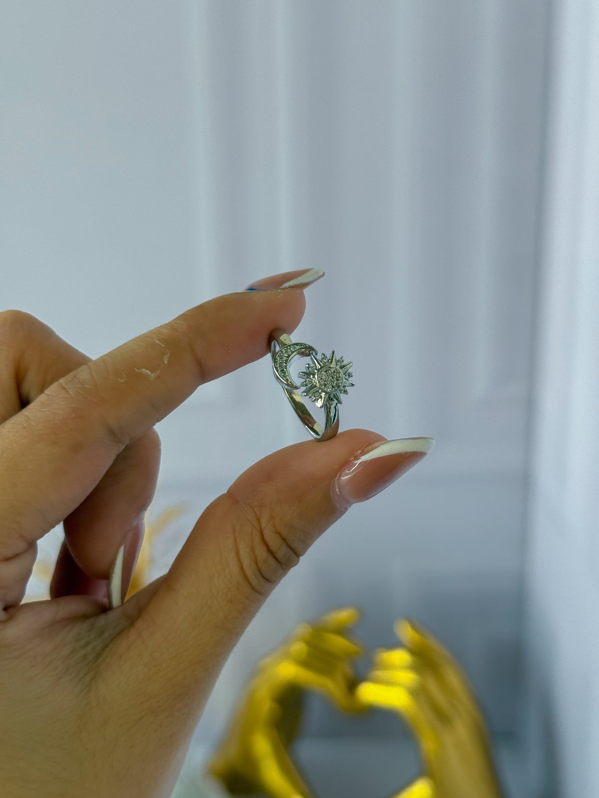 Silver sun and moon ring