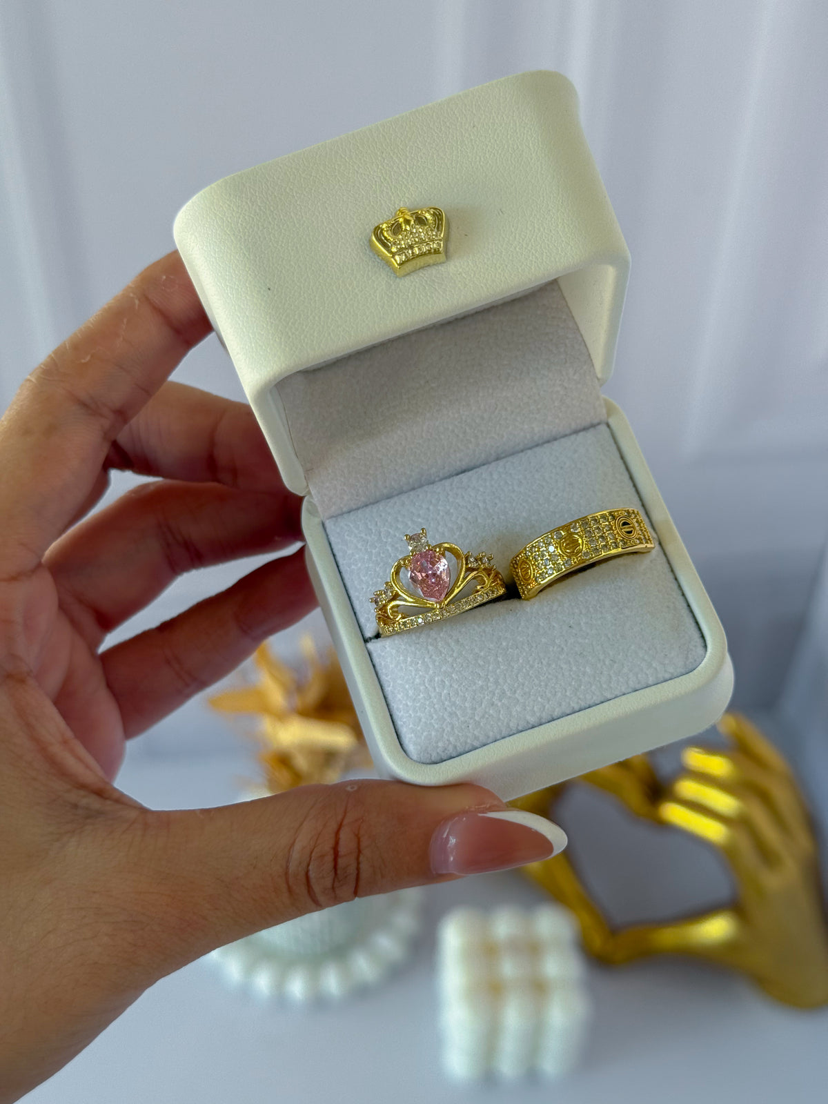 Anillos promesa corona rosada