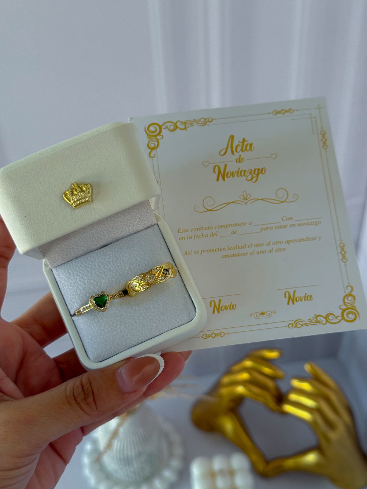 Anillos promesa corazón verde pequeño