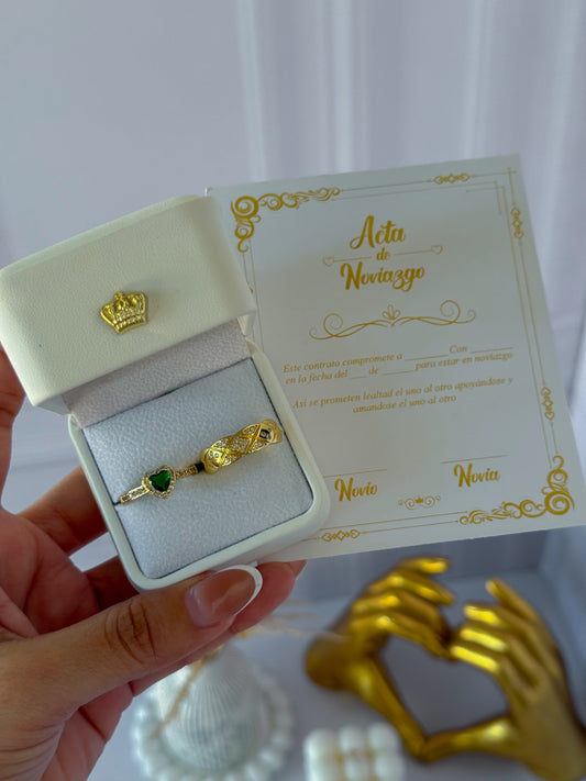 Anillos promesa corazón verde pequeño