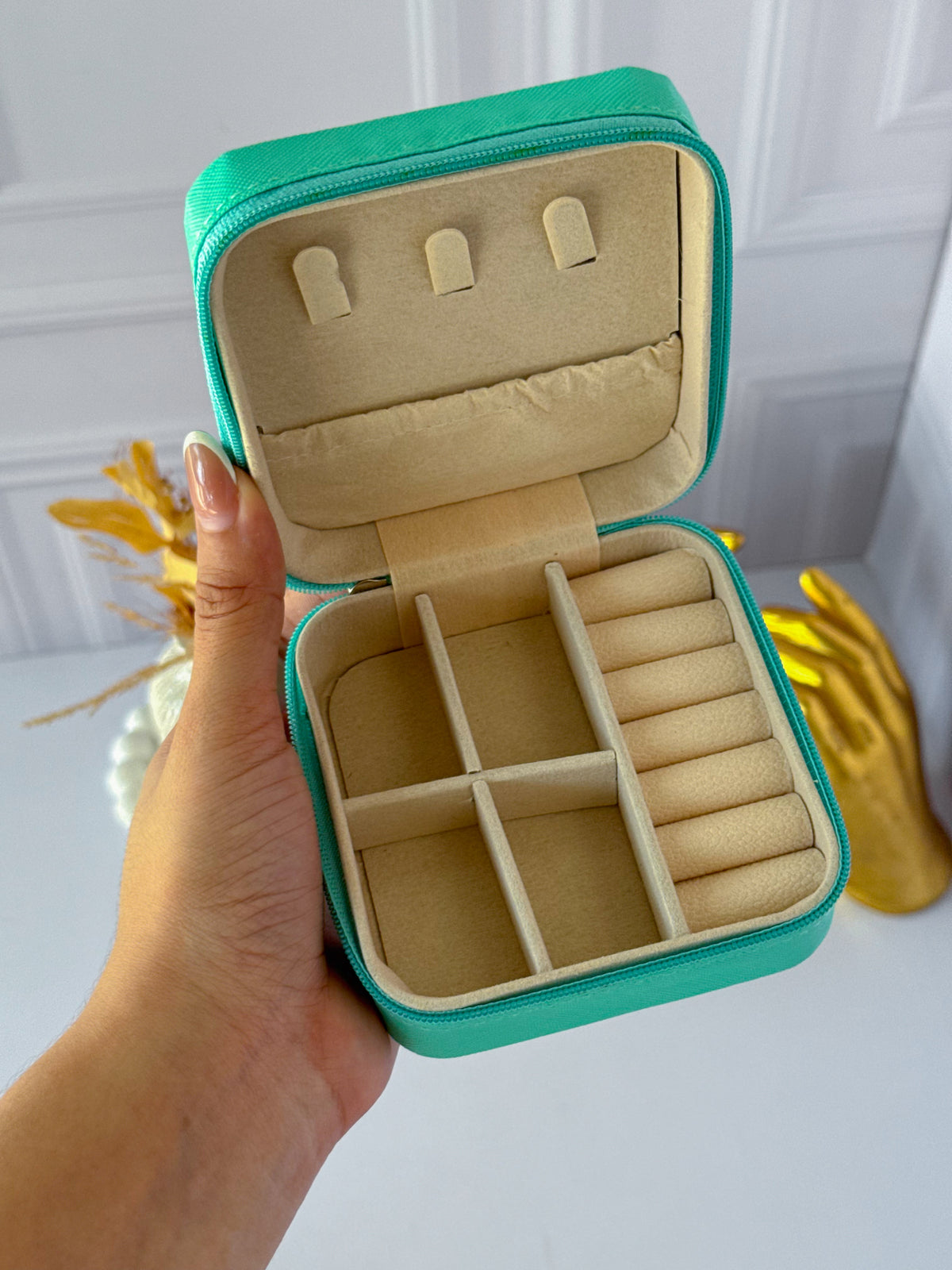 Mint green travel jewelry box