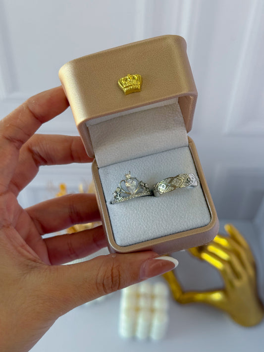 Anillos promesa plateados corona