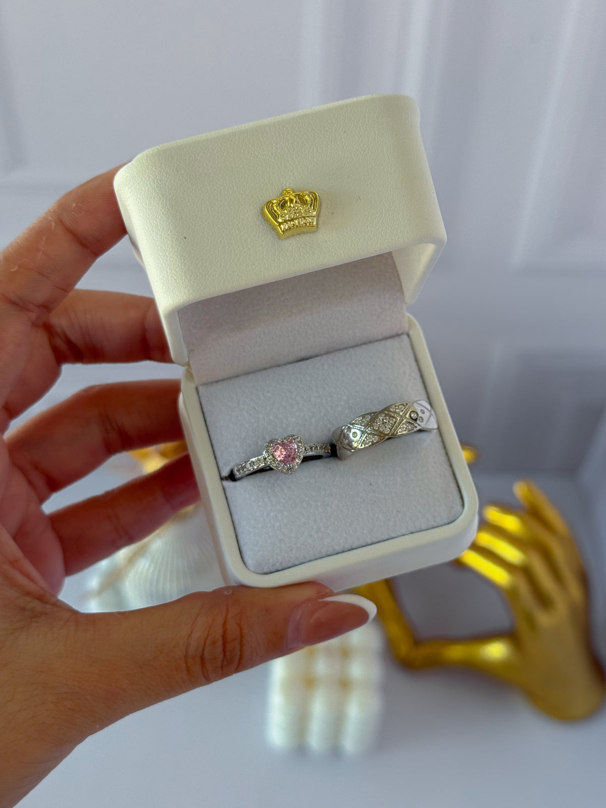 Anillos promesa plateado corazón rosado