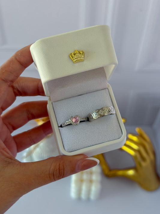 Anillos promesa plateado corazón rosado