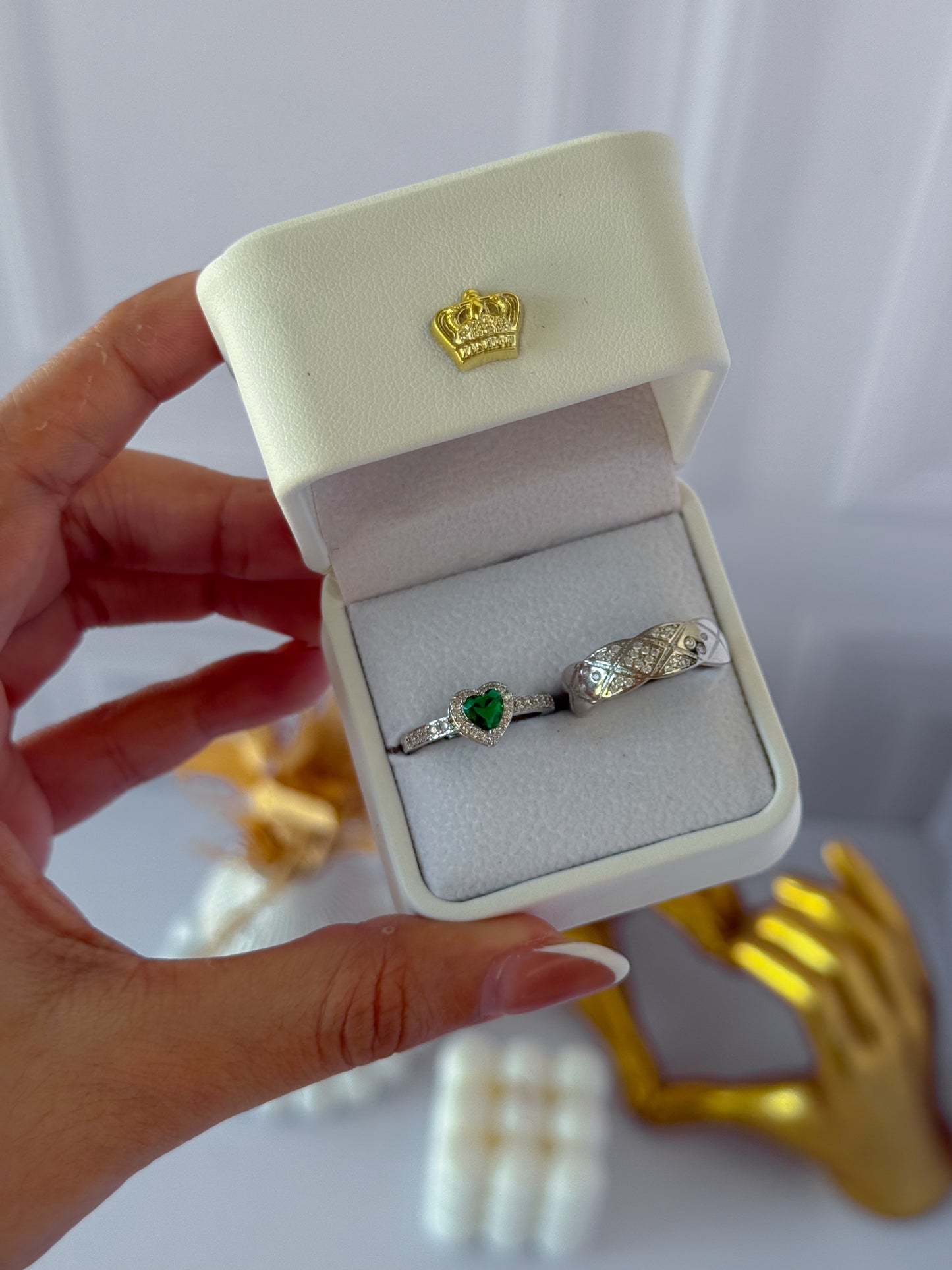 Anillos promesa plateado corazón verde