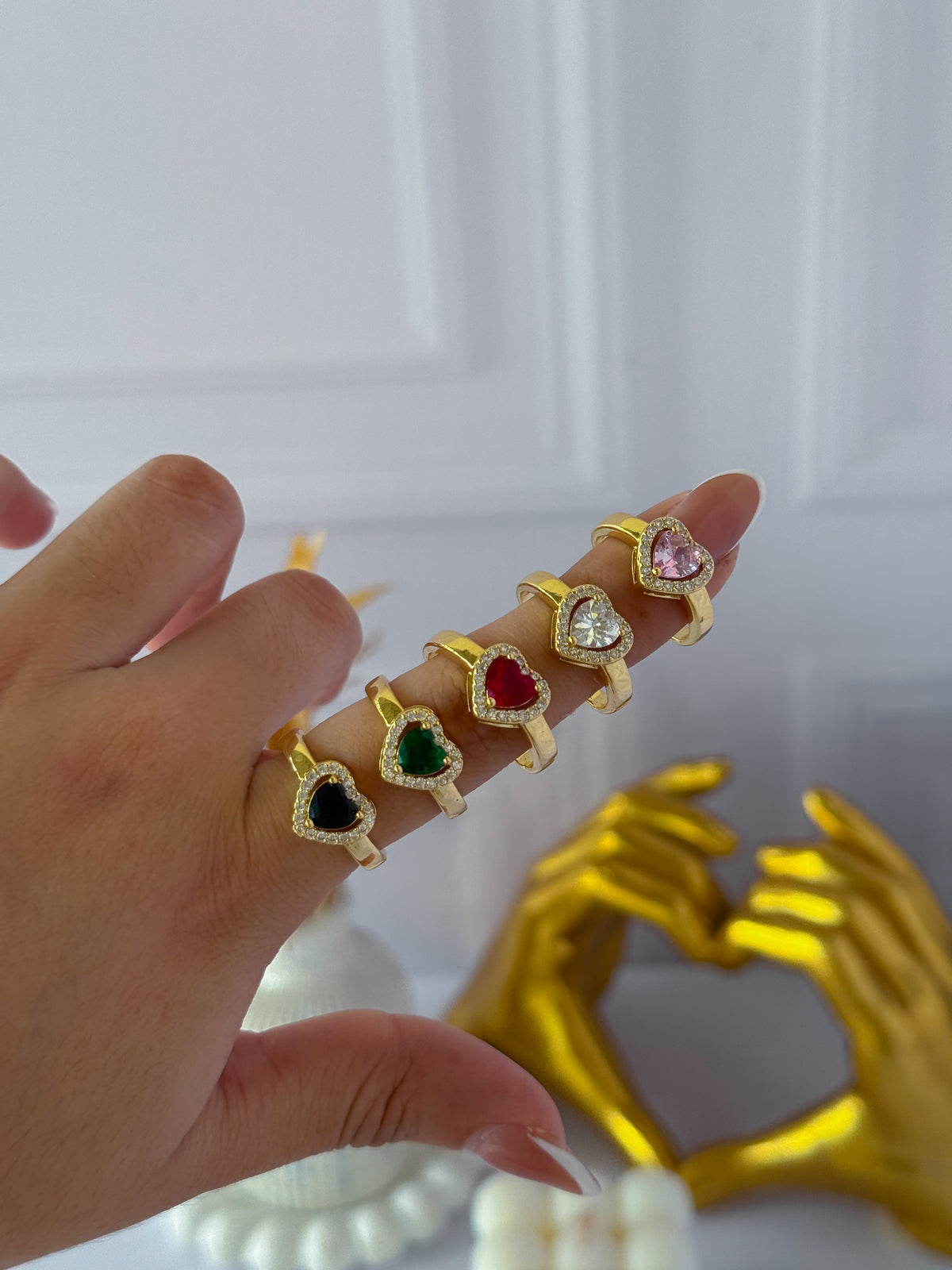 Anillo grande de corazón nacarado