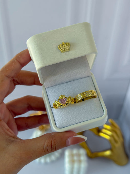 Anillos promesa corona rosada