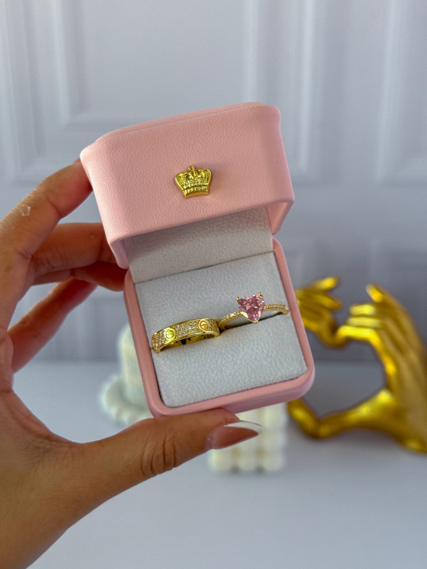 Anillos promesa corazón rosado