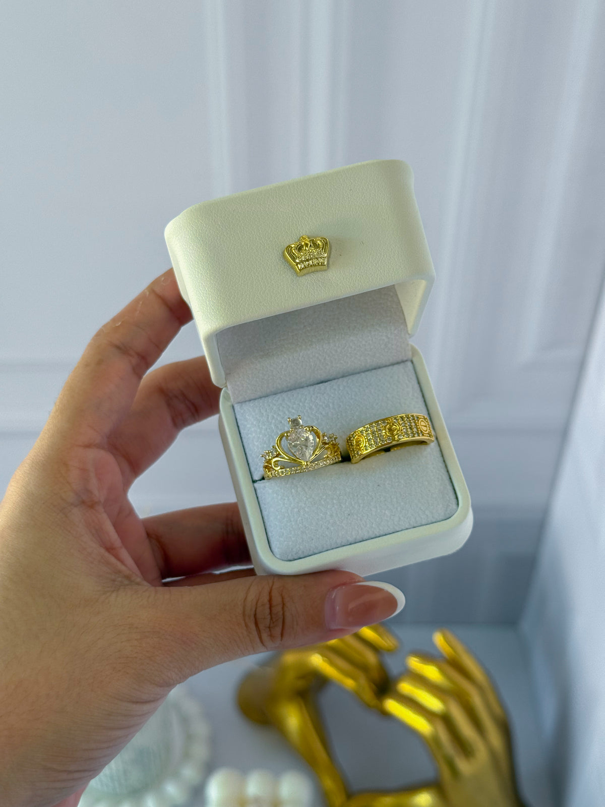 Anillos promesa corona blanca