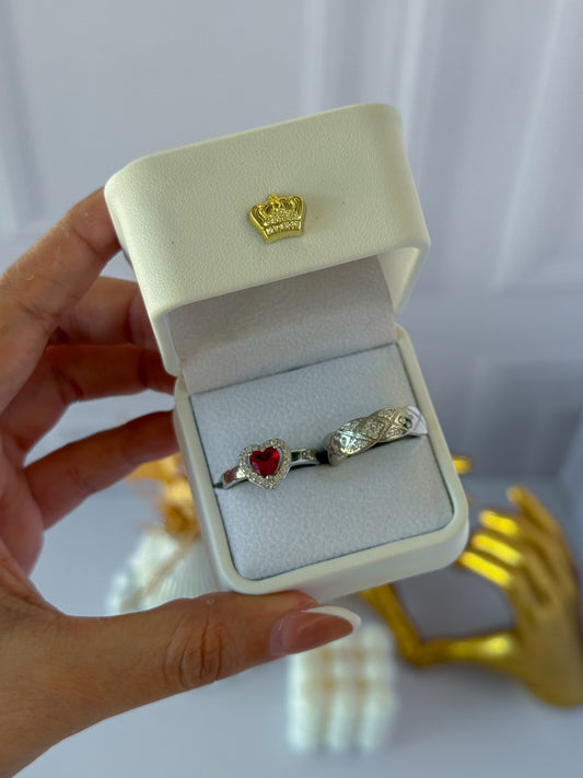 Anillos promesa plateado corazón rojo grande