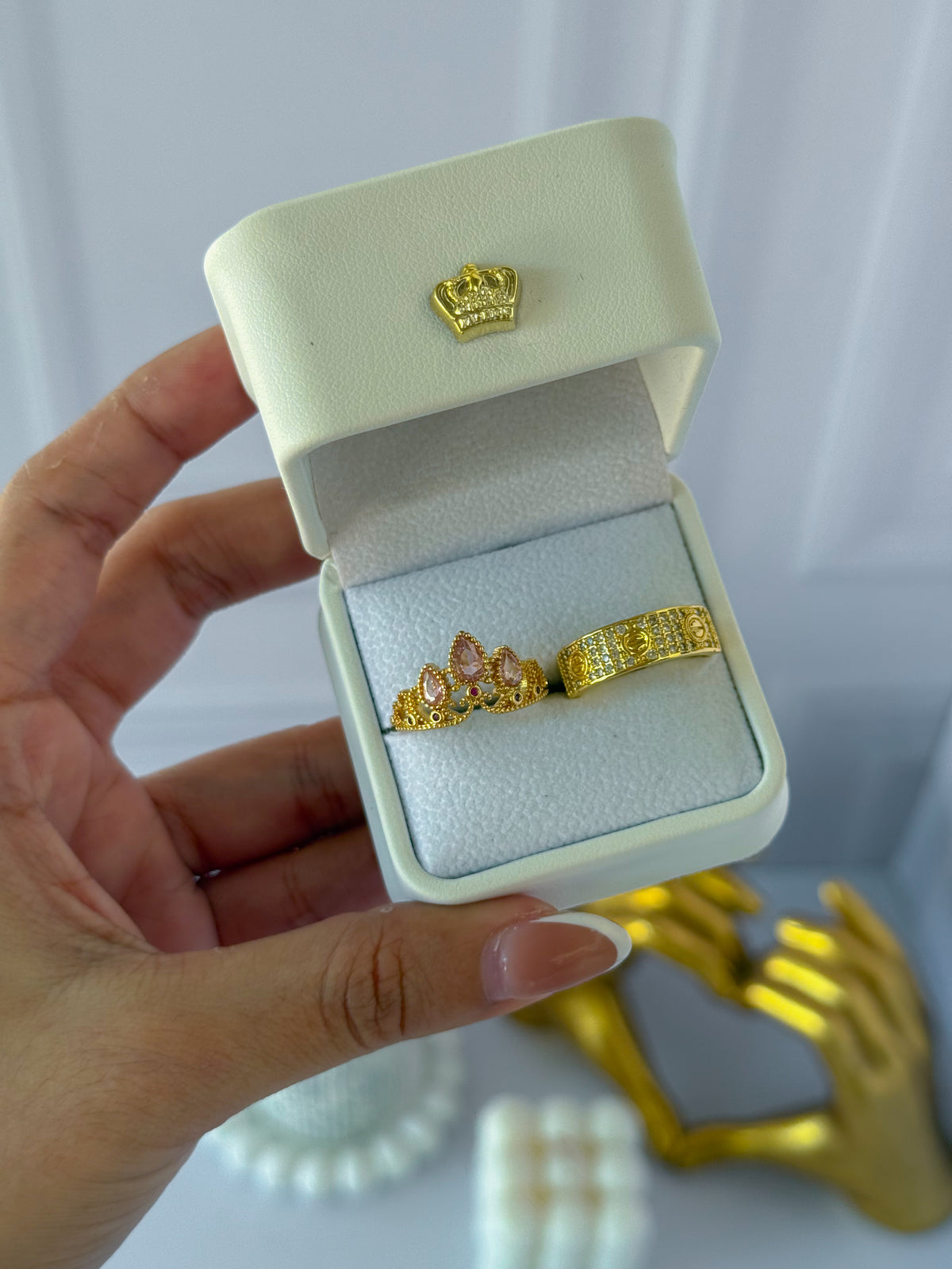 Anillos promesa corona rosada
