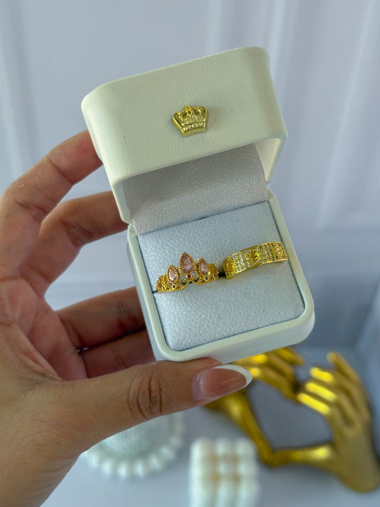 Anillos promesa corona rosada