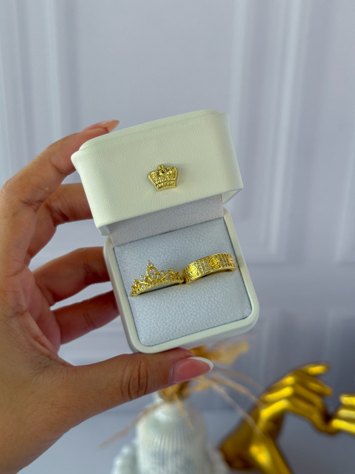 Anillos promesa corona perlada