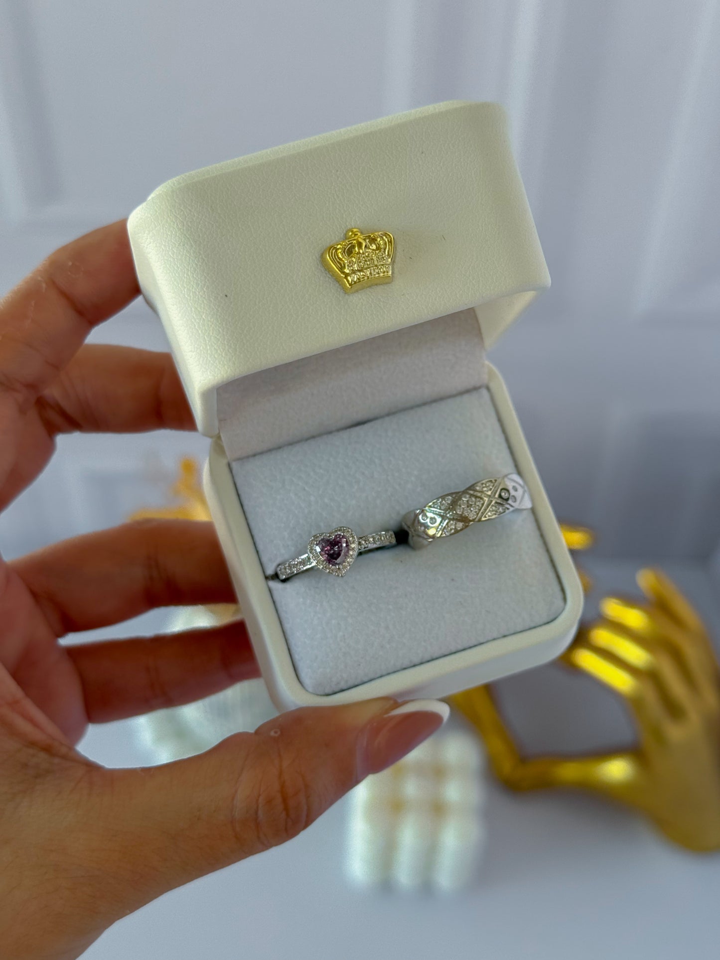 Anillos promesa plateado corazón morado