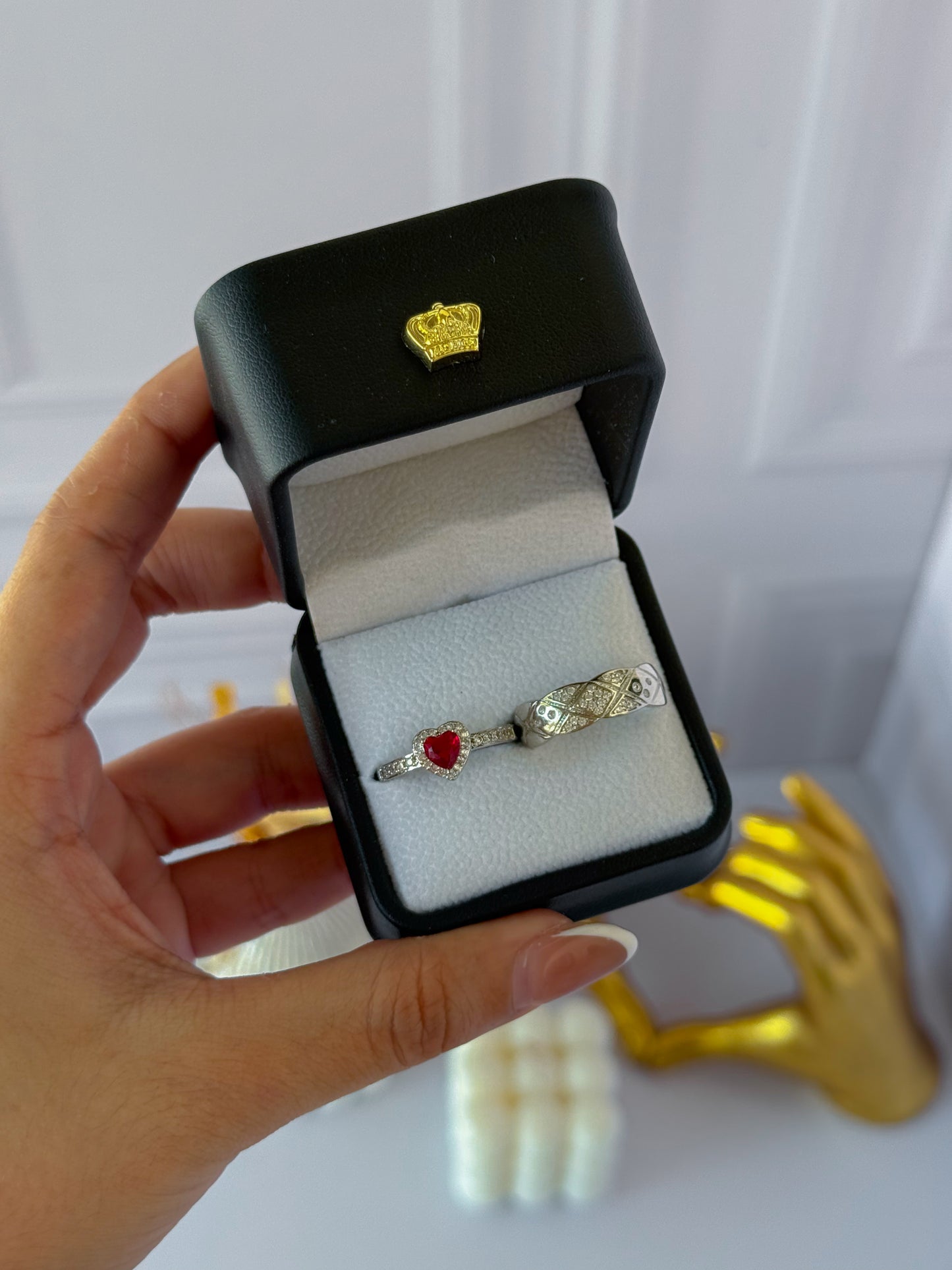 Anillos promesa plateados corazón rojo